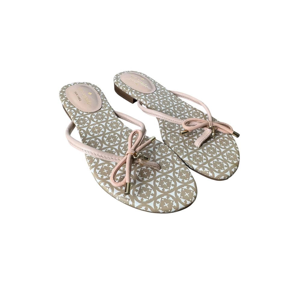 Kate Spade New York Pink Tan Bow Thong Sandals Flip Flops 6.5M